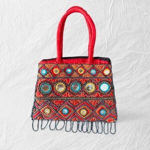 Y2K red boho mirror embroidered bag festival